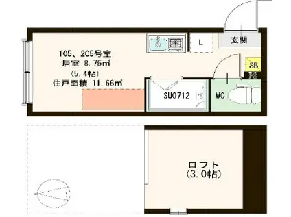 ハーモニーテラス志茂XIV(ワンルーム/2階)の間取り写真