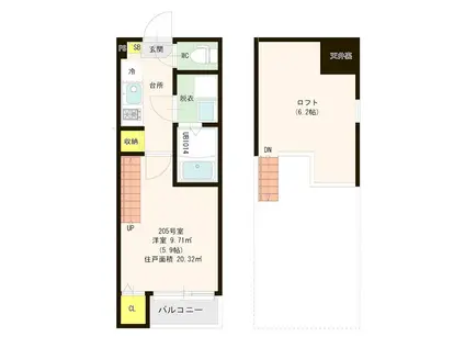 ハーモニーテラス七隈(1K/2階)の間取り写真