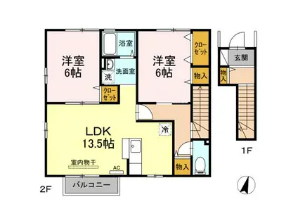 ローズコートHAKATA D(2LDK/2階)の間取り写真