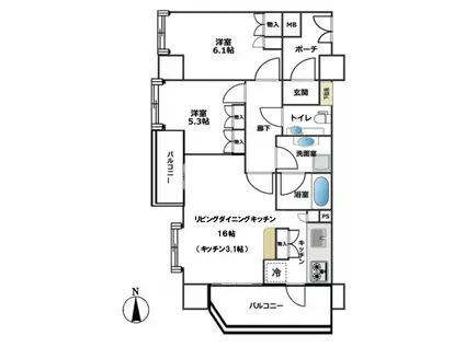アルシア新丸子(2LDK/8階)の間取り写真