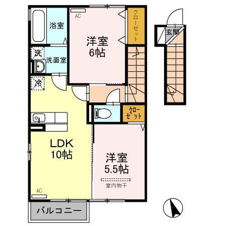 ブォナ・フォルトゥーナ B(2LDK/2階)の間取り写真
