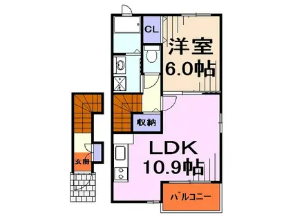 ベルヴィーI(1LDK/2階)の間取り写真