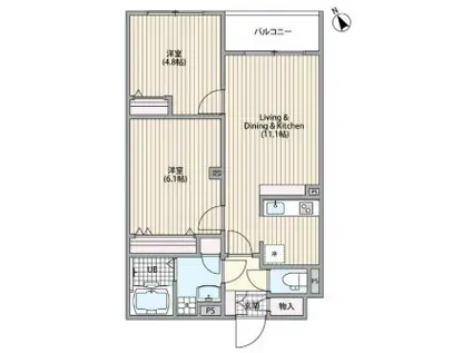 エルファーロ三軒茶屋IV(2LDK/2階)の間取り写真