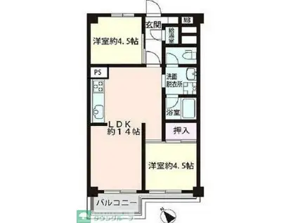 川口ハイツ(2LDK/10階)の間取り写真