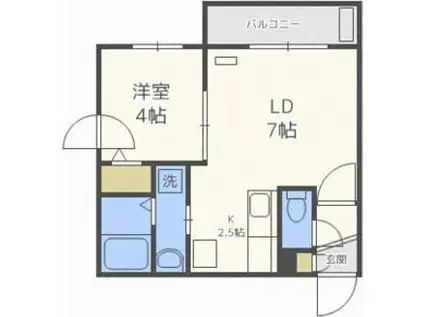 ワンペア月寒西(1LDK/2階)の間取り写真