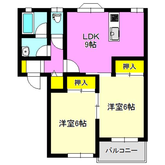 サンハイムアルカディアAB(2LDK/2階)の間取り写真