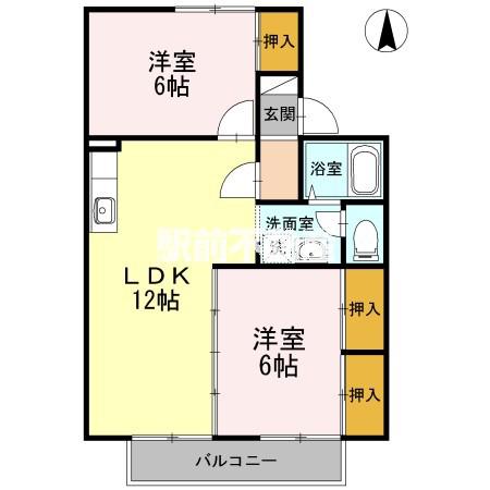 ファミール中の館C棟(2LDK/2階)の間取り写真