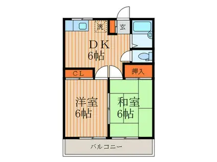 エーデルハイム(2DK/1階)の間取り写真