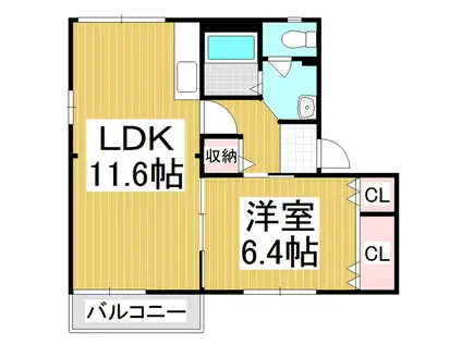 フレグランス伊澤 B(1LDK/2階)の間取り写真