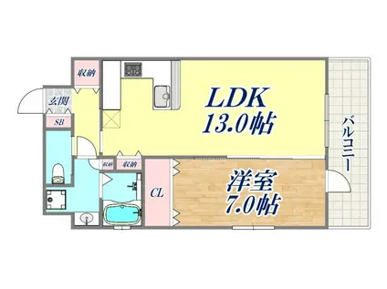 リーガル神戸三宮(1LDK/12階)の間取り写真