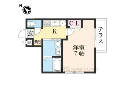 YUMARIN7一乗寺(1K/1階)の間取り写真