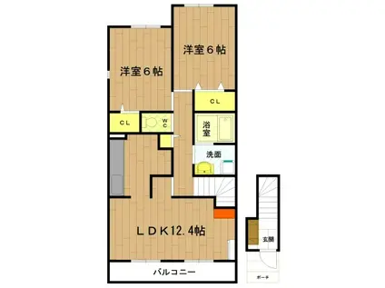 プティヴェルジェC棟(2LDK/2階)の間取り写真