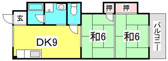 みのうコーポ(2DK/4階)の間取り写真