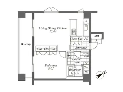 オーパスレジデンス恵比寿(1LDK/3階)の間取り写真