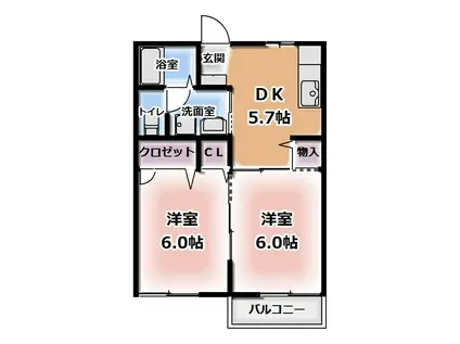 ルミナス21 C(2DK/2階)の間取り写真