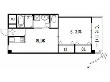 リビオーヌ五日市中央(1LDK/3階)の間取り写真