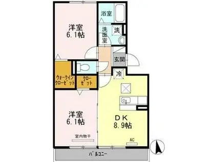 セジュール三ツ屋 B棟(2DK/1階)の間取り写真