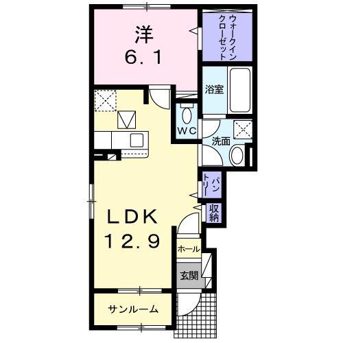 マカニ オカ ハウオリー(1LDK/1階)の間取り写真