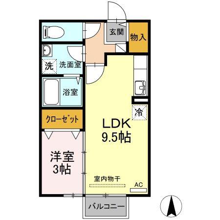 フローラルガーデン伏石(1LDK/2階)の間取り写真