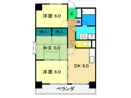 レジデンス扇(3DK/3階)の間取り写真