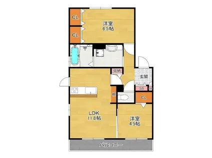 クレールくずは(2LDK/2階)の間取り写真