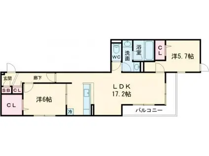 D-RESIDENCE西野A棟(2LDK/1階)の間取り写真