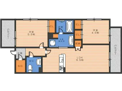 PHOERME TENNOJI イースト(2LDK/4階)の間取り写真