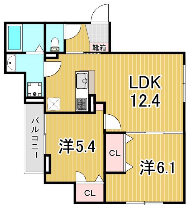 グラナーデ南花畑(2LDK/2階)の間取り写真