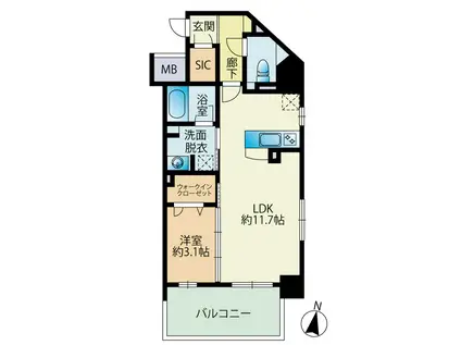 BLANCCIEL 西新(1LDK/9階)の間取り写真