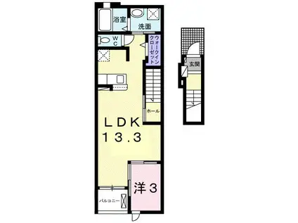 桜庵 A(1LDK/2階)の間取り写真