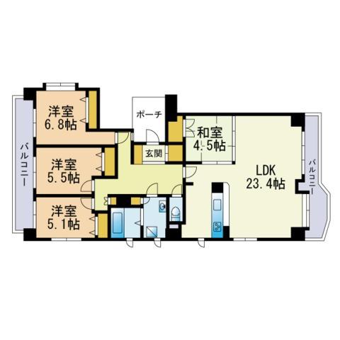 G-ONE NISHIJIN PREMIRE SUITE(4LDK/6階)の間取り写真
