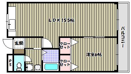 リバーサイドマンション(1LDK/1階)の間取り写真