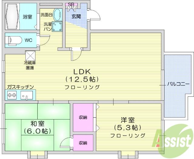 ビレッジ・ディナA(2LDK/1階)の間取り写真