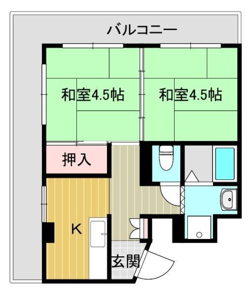 コーポイソダ(2K/2階)の間取り写真
