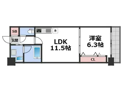 グランセジュール大国町(1LDK/4階)の間取り写真