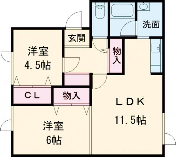 ライジングサン(2LDK/2階)の間取り写真