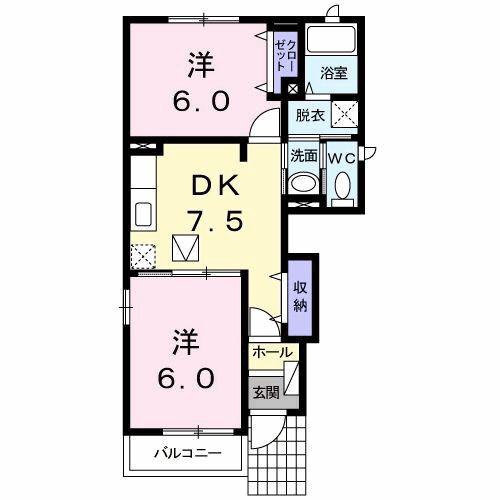 フォルティシモ(2DK/1階)の間取り写真