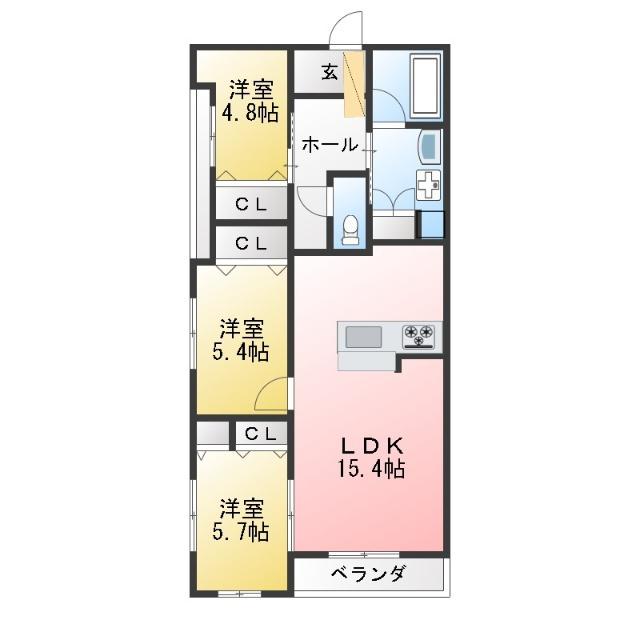 グランスタジオ安西(3LDK/3階)の間取り写真