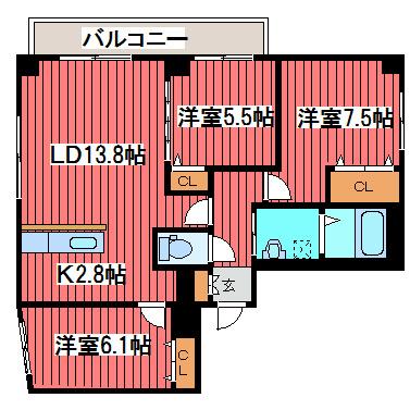アインベルグ(3LDK/5階)の間取り写真