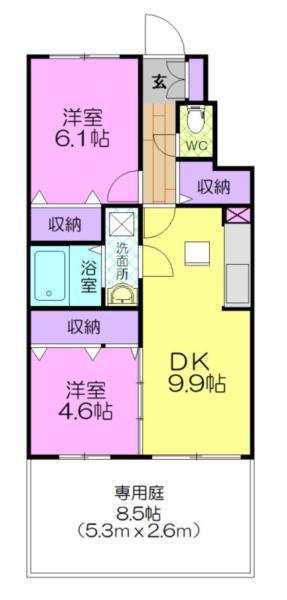 リバーストーン(2DK/1階)の間取り写真