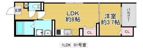 ハーモニーテラス鶴見緑地(1LDK/3階)の間取り写真