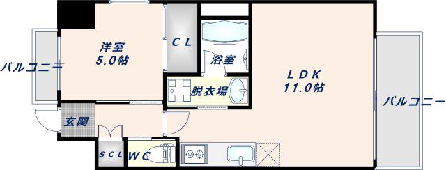 プレジオ八戸ノ里(1LDK/6階)の間取り写真