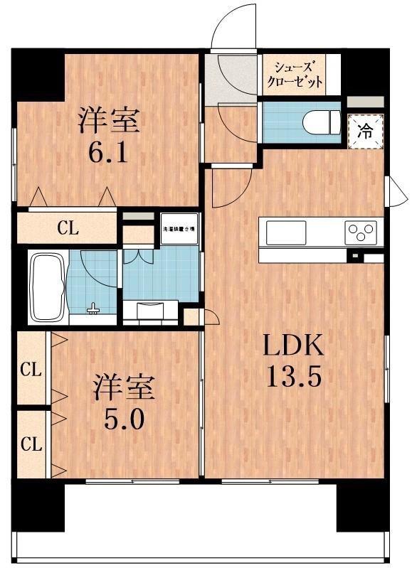 プレサンス四天王寺(2LDK/13階)の間取り写真