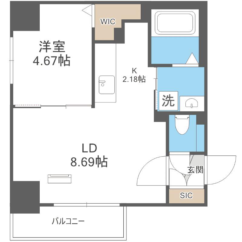 S-RESIDENCE大通公園ADMIRIO(1LDK/9階)の間取り写真