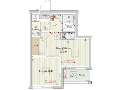 セリュークス東向島(1DK/4階)の間取り写真
