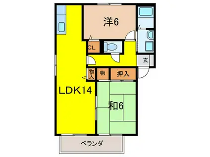 クレセール逆瀬川A棟(2LDK/2階)の間取り写真