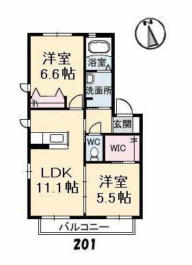 シティクレールE棟(2LDK/2階)の間取り写真