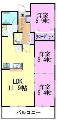三向ハイツ元今泉(3LDK/6階)の間取り写真