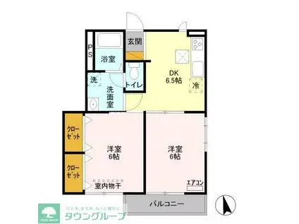 サンハイム学園前C(2DK/1階)の間取り写真