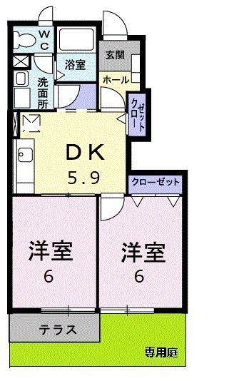 ラベンダー(2DK/1階)の間取り写真